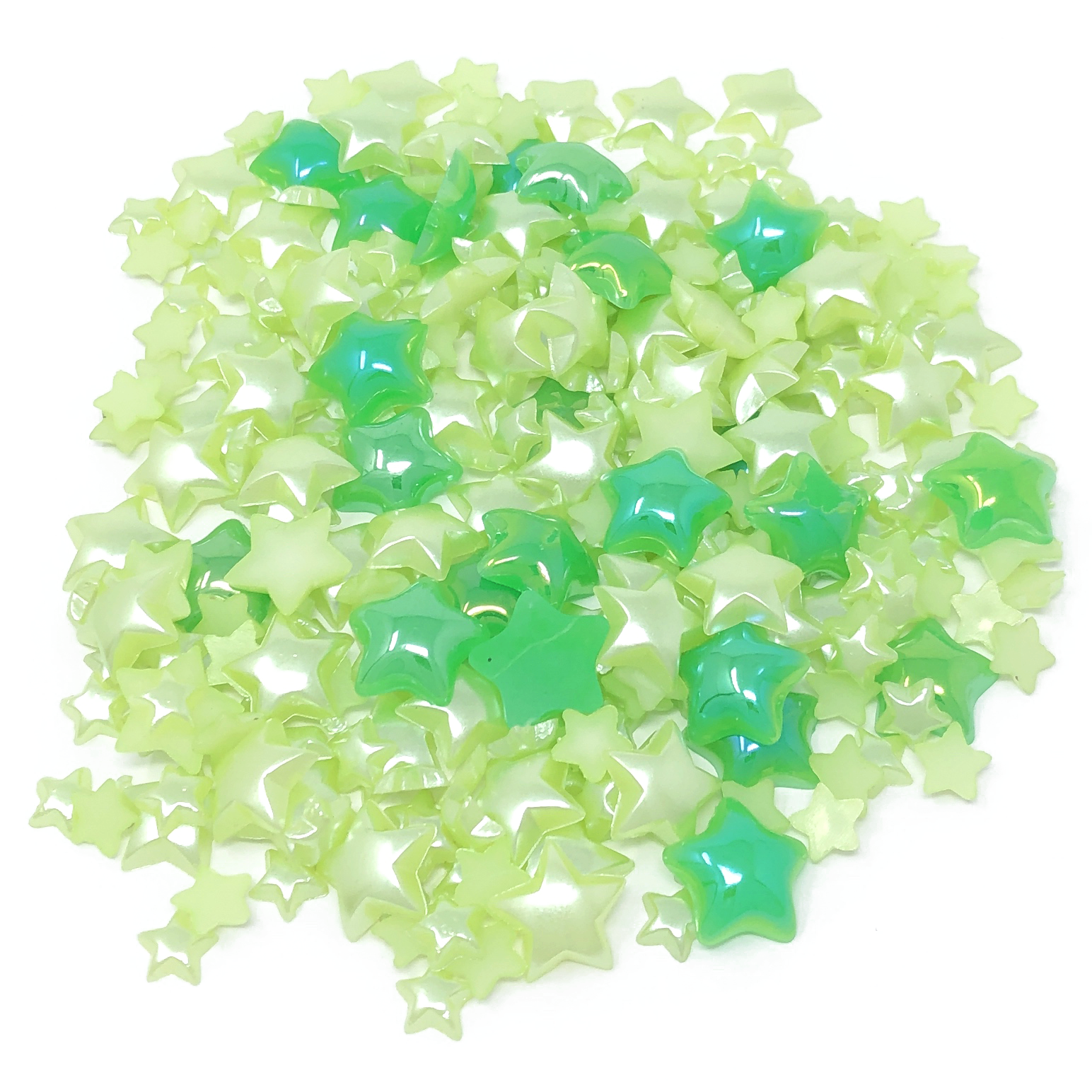 Green Mini Resin Mixed Size Star Half Pearls (Pack of 500 Approx)