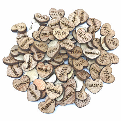 Husband & Wife 15mm Natural Wooden Wedding Love Hearts 
