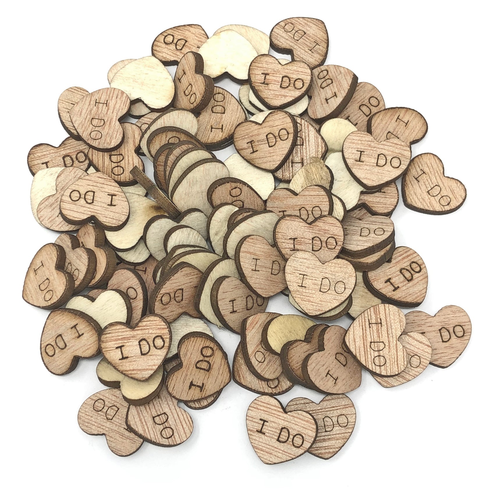 I Do 15mm Natural Wooden Wedding Love Hearts 