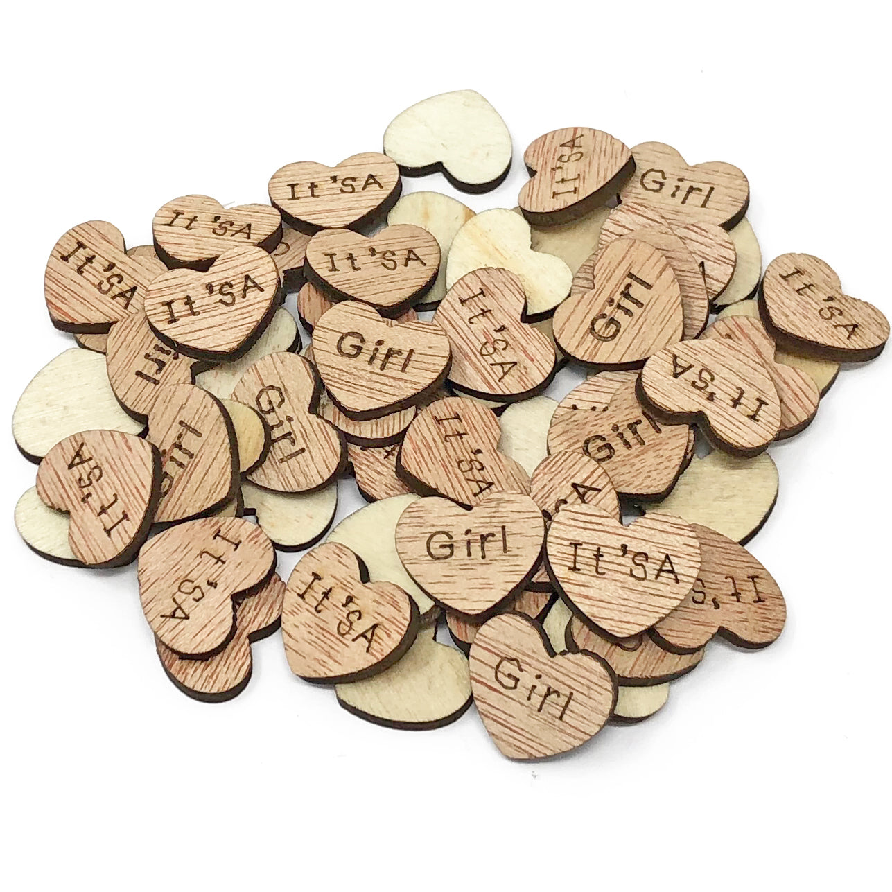 It's a Girl 15mm Wooden Birthday & Baby Shower Hearts