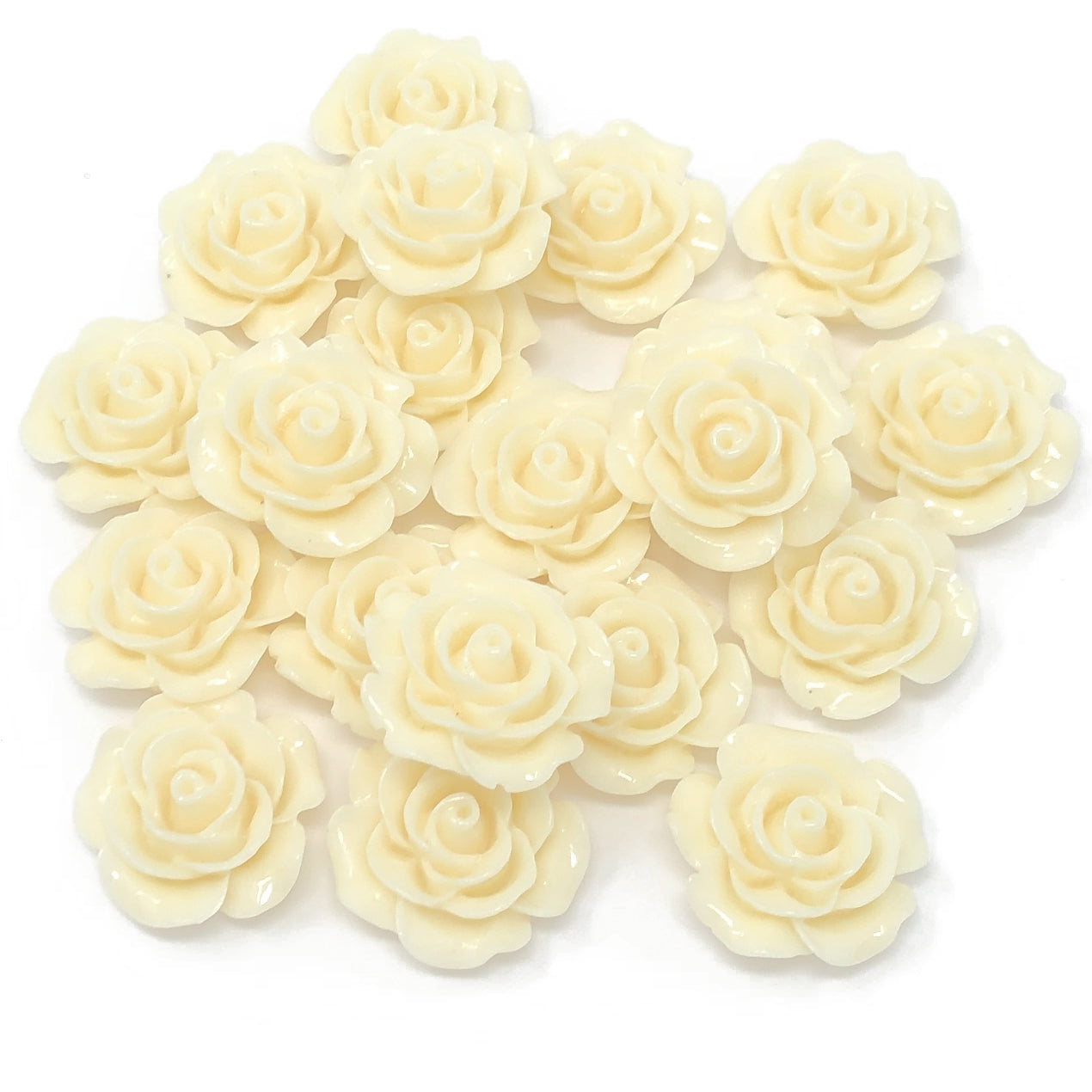 Ivory 20mm Resin Roses Flatbacks - Pack of 20