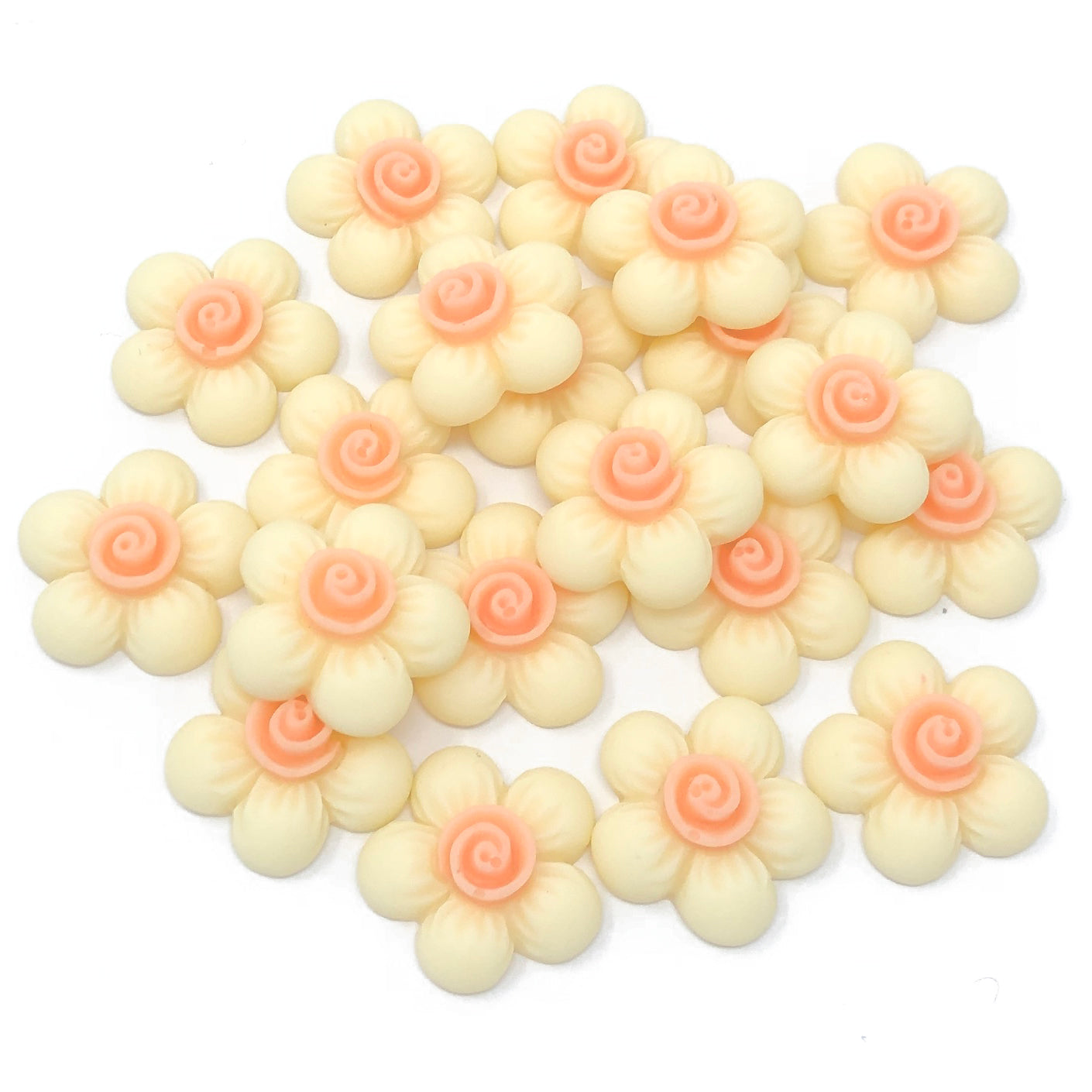 Ivory 20mm Soft Feel Flower Flatbacks - Pack of 20
