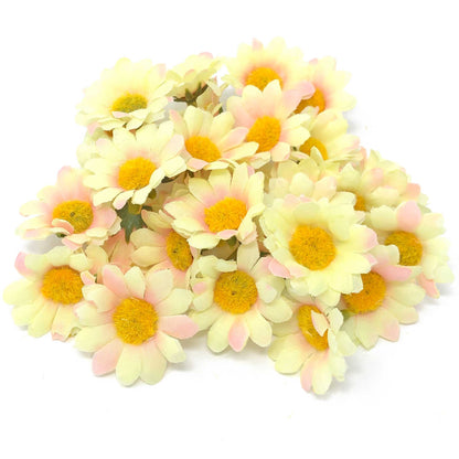 Ivory Pink 35mm Synthetic Daisy Flowers (Faux Silk) - Mini Daisy Heads