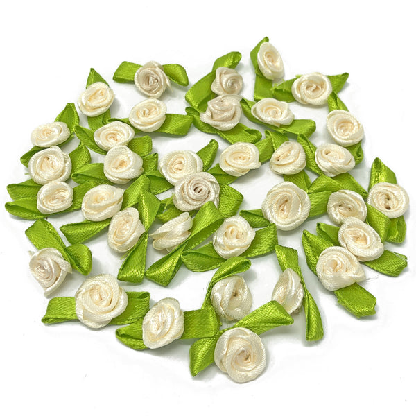Mini 15mm Rose Satin Ribbon Rose Buds With Base