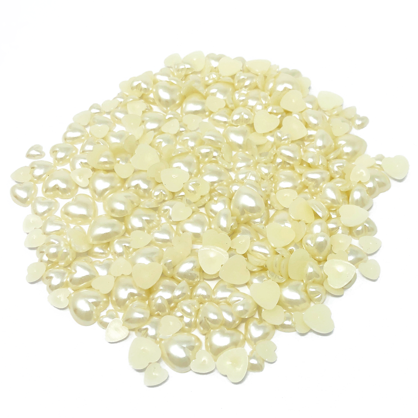 Ivory Mini Resin Mixed Size Heart Half Pearls (Pack of 500 Approx)