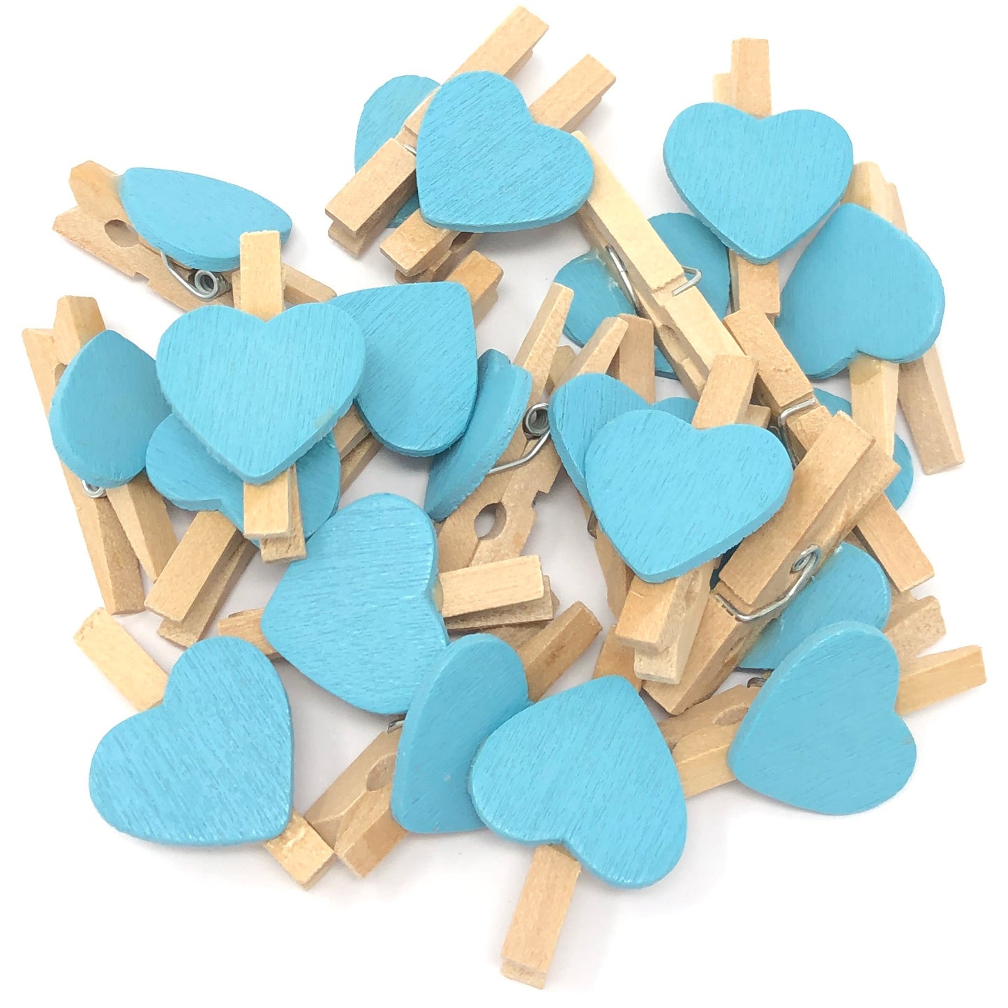 Light Blue 30mm Natural Pegs with 18mm Coloured Hearts