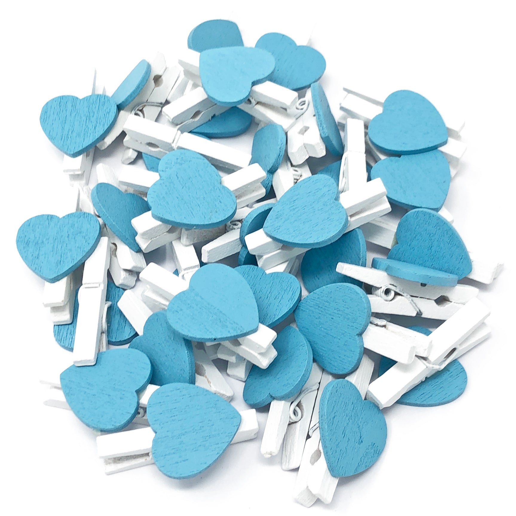 Light Blue 30mm White Pegs with 18mm Coloured Hearts