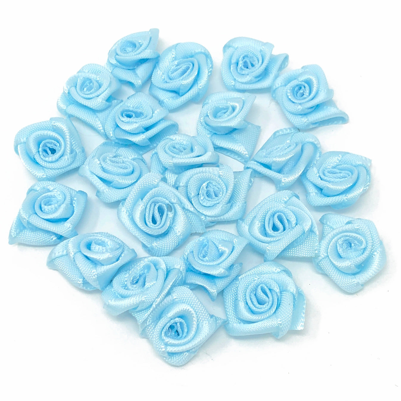 Light Blue 15mm Miniature Satin Ribbon Roses