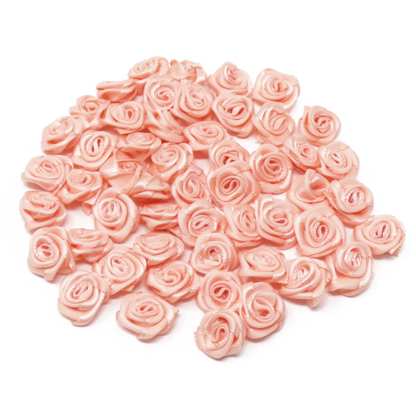 Light Peach 15mm Miniature Satin Ribbon Roses