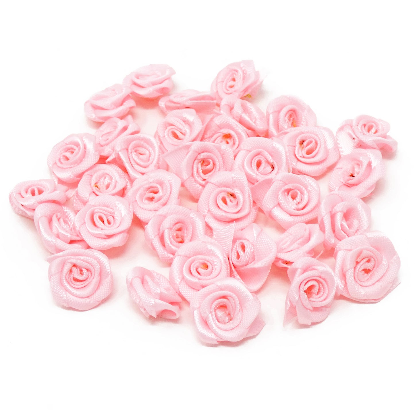 Light Pink 15mm Miniature Satin Ribbon Roses