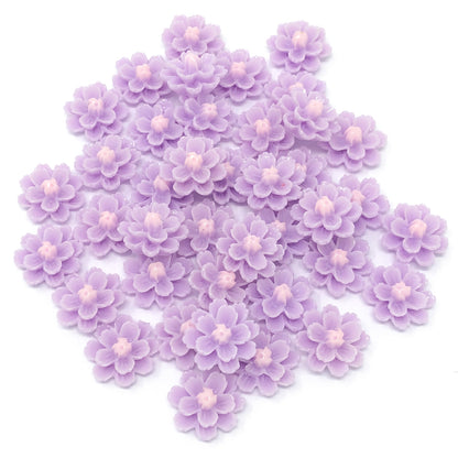 Lilac 13mm Resin Flower Flatbacks - Pack of 40