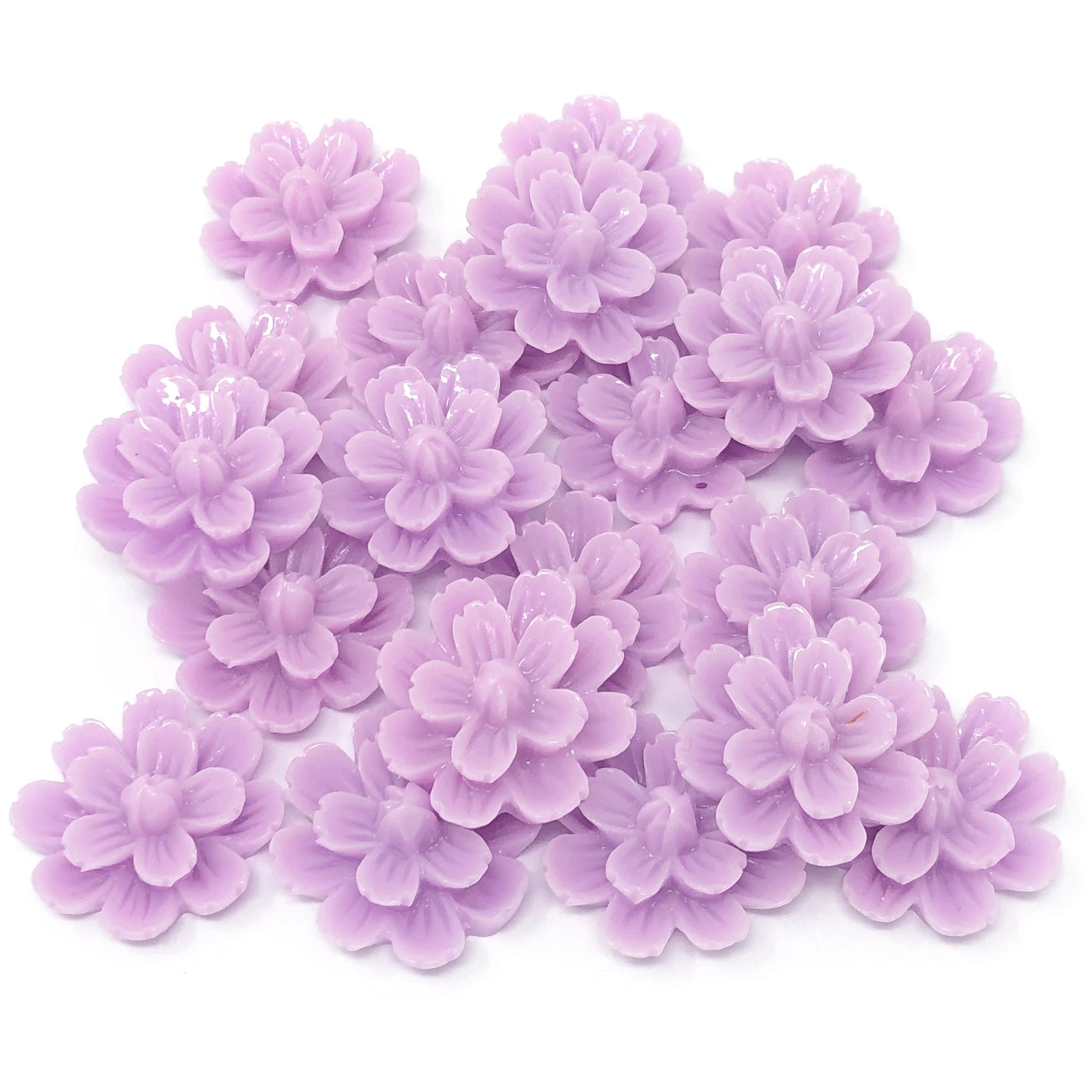 Lilac 20mm Resin Flower Flatbacks - Pack of 20