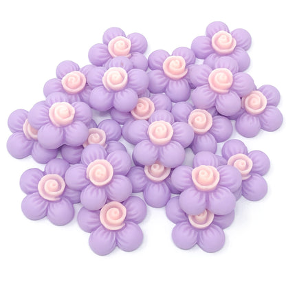 Lilac 20mm Soft Feel Flower Flatbacks - Pack of 20