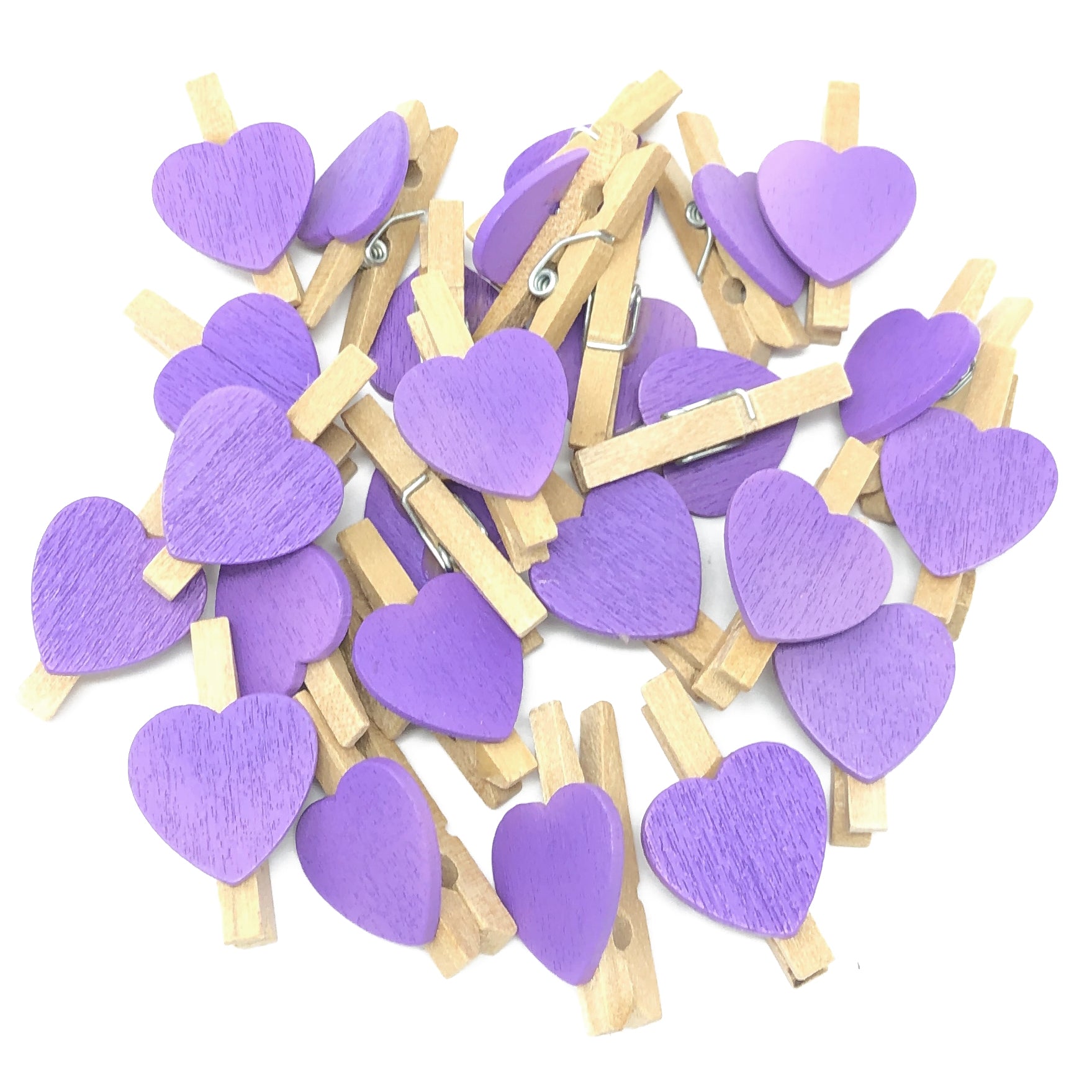 Lilac 30mm Natural Pegs with 18mm Coloured Hearts