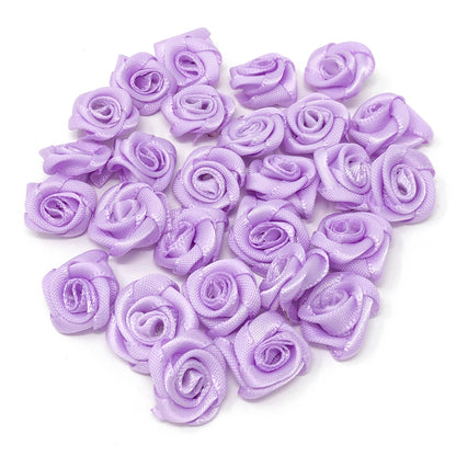Lilac 15mm Miniature Satin Ribbon Roses