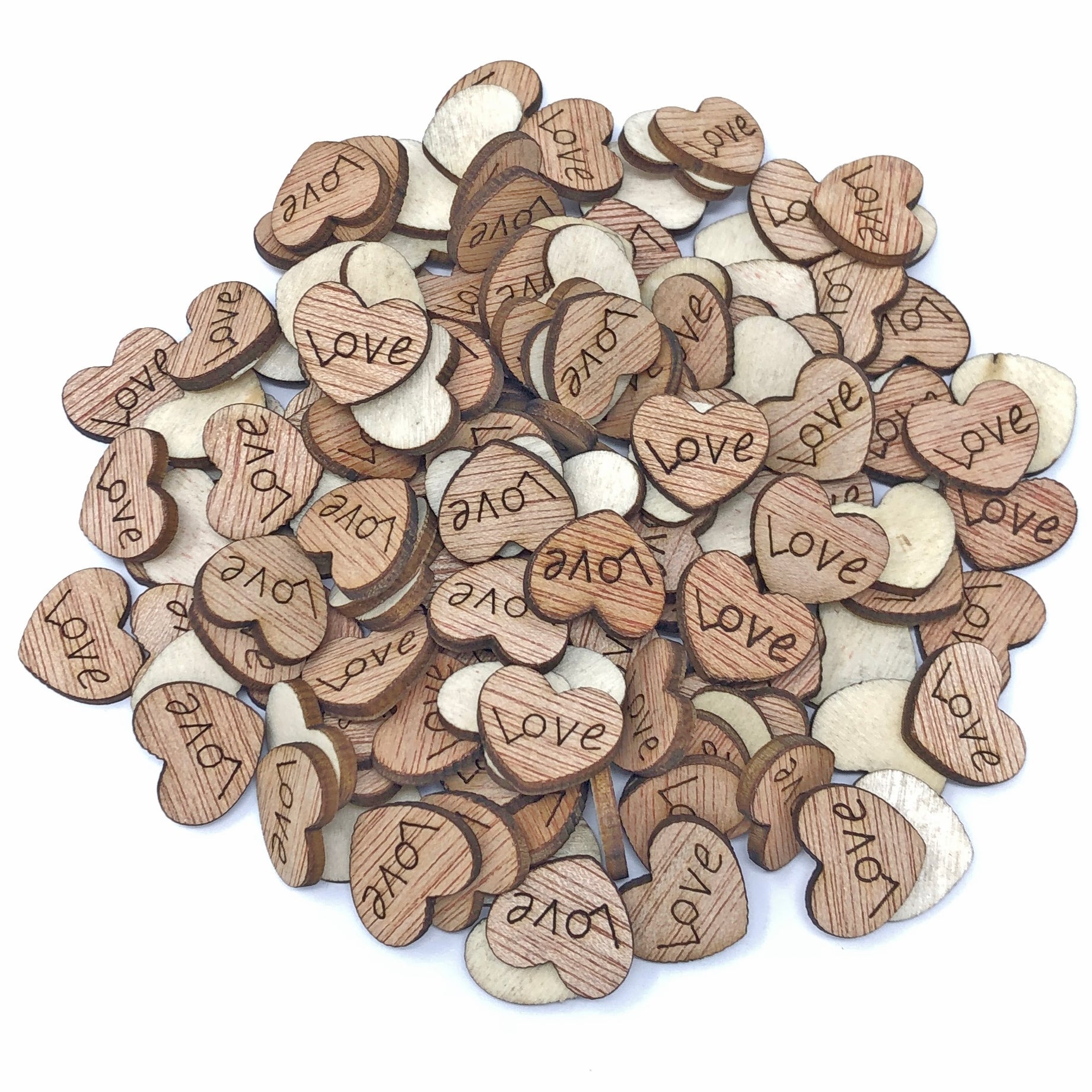 15mm Natural Wooden Wedding Love Hearts - Mixed Design Options