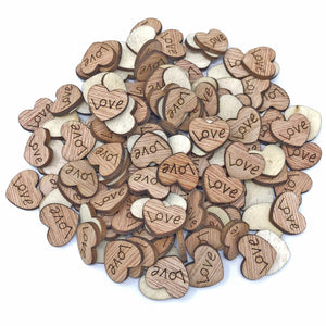 15mm Natural Wooden Wedding Love Hearts - Mixed Design Options