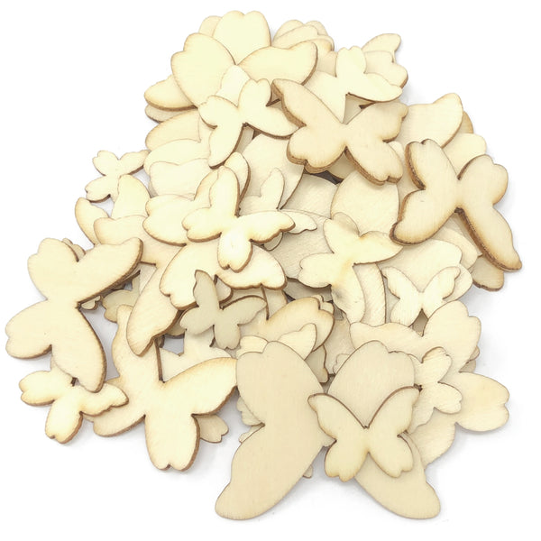 50 Mixed Size Wood Butterflies