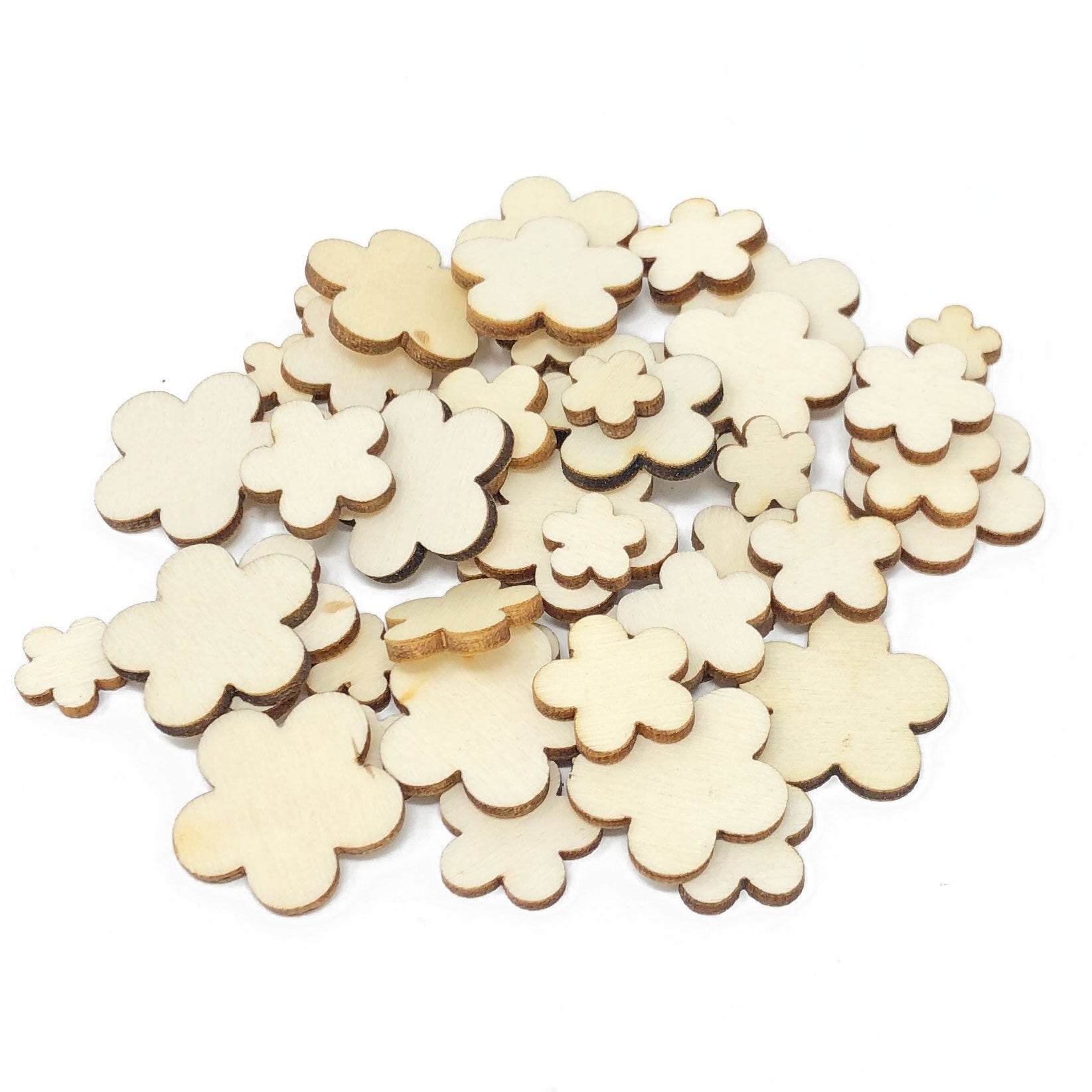 50 Mixed Size Natural Plain Wooden Flower