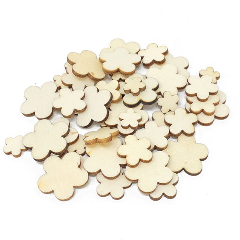 50 Mixed Size Natural Plain Wooden Flower