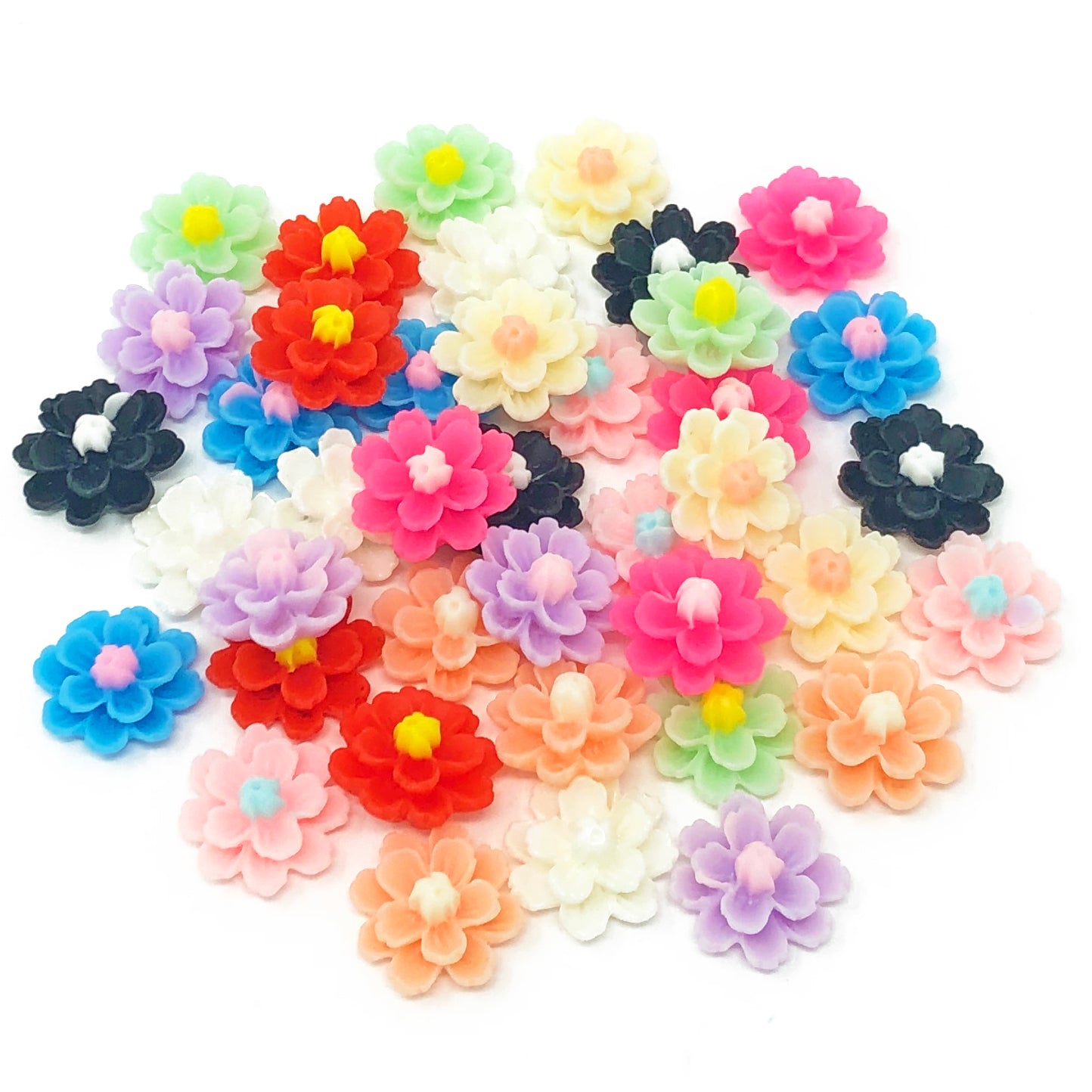 Multicoloured 13mm Resin Flower Flatbacks - Pack of 40