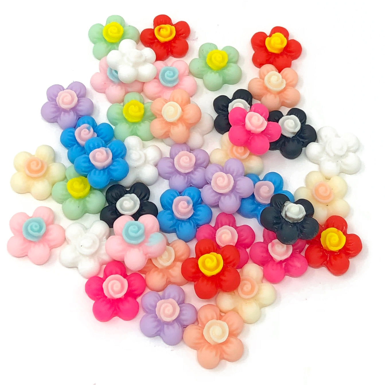 Multicoloured 13mm Soft Feel Resin Flower Flatbacks - Pack of 40