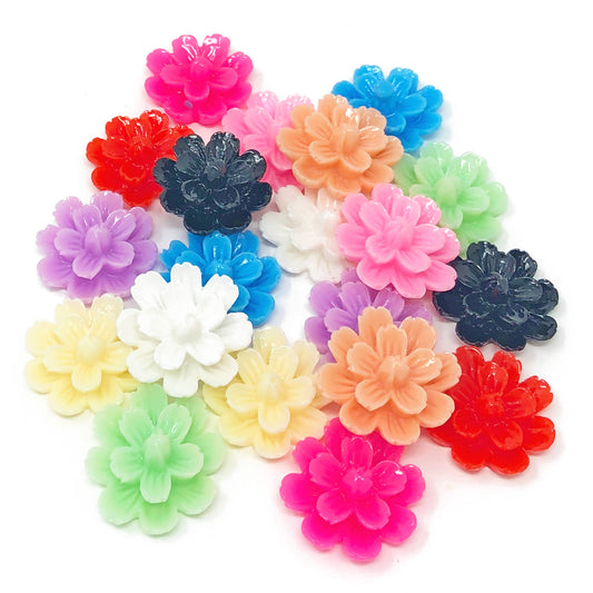 Multicoloured 20mm Resin Flower Flatbacks - Pack of 20