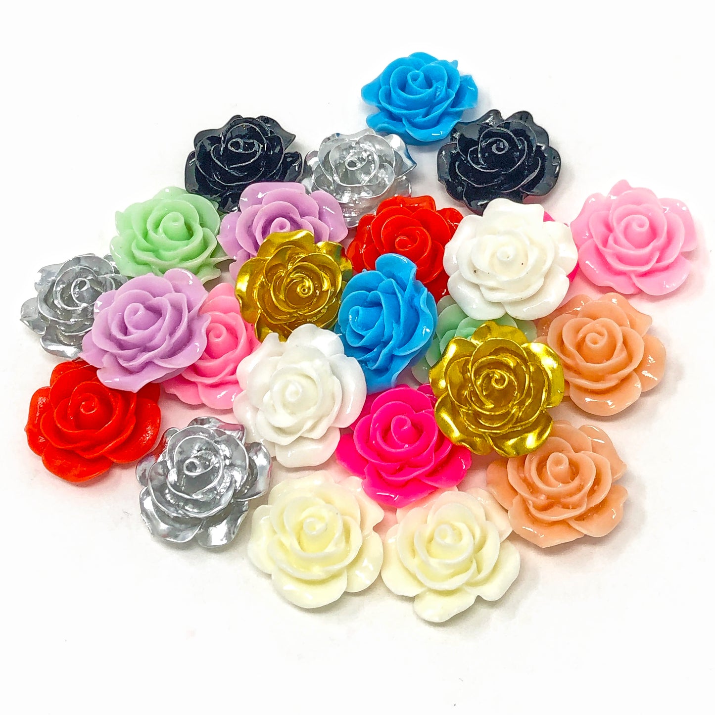 Multicoloured 20mm Resin Roses Flatbacks - Pack of 20