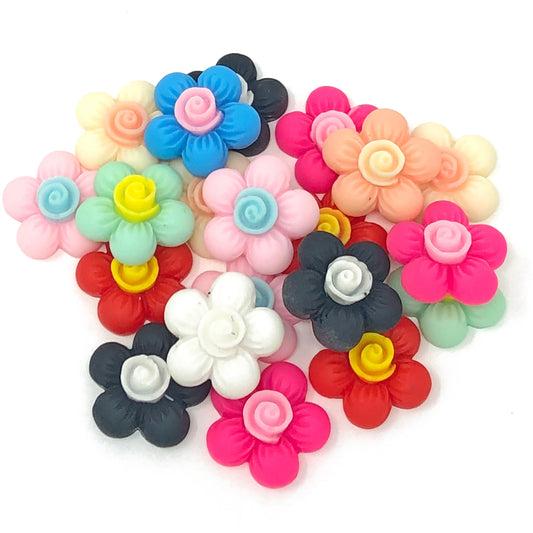 Multicoloured 20mm Soft Feel Flower Flatbacks - Pack of 20