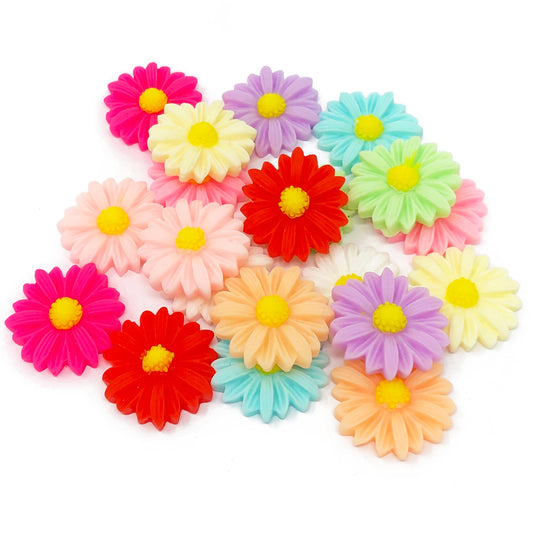 Multicoloured 22mm Resin Daisy Flatbacks - Pack of 20