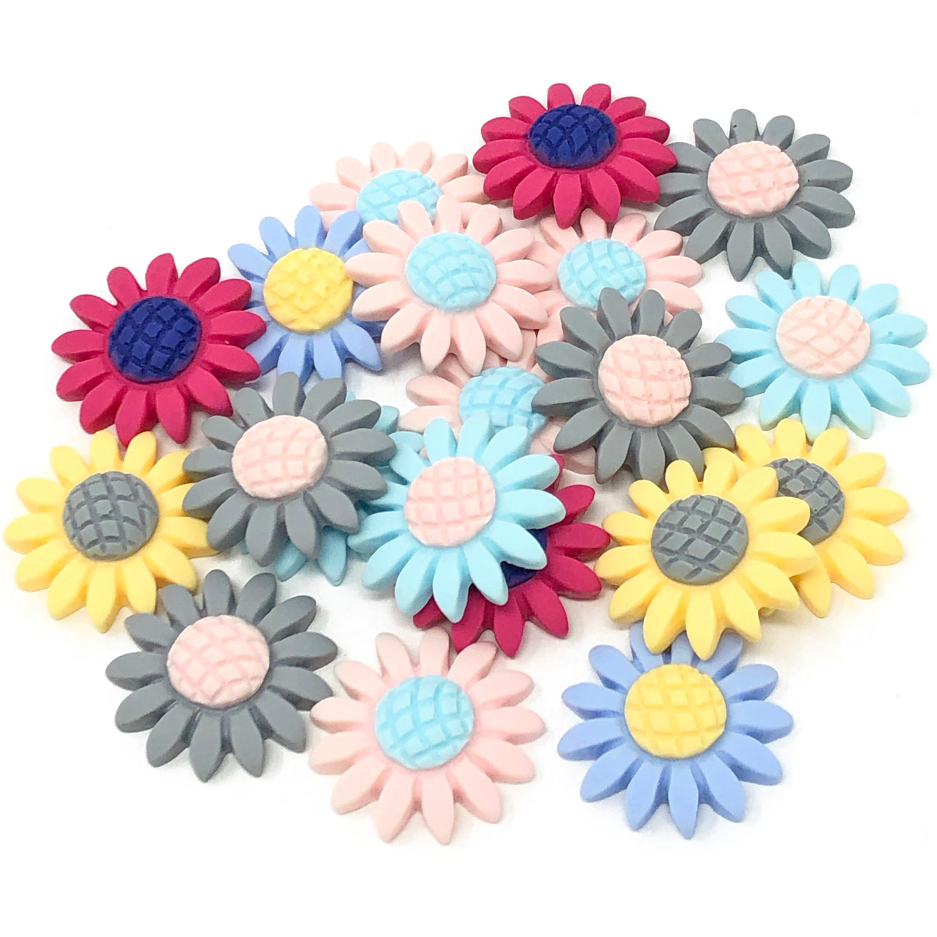 Multicoloured 22mm Soft Feel Sunflower Flatbacks - Pack of 20
