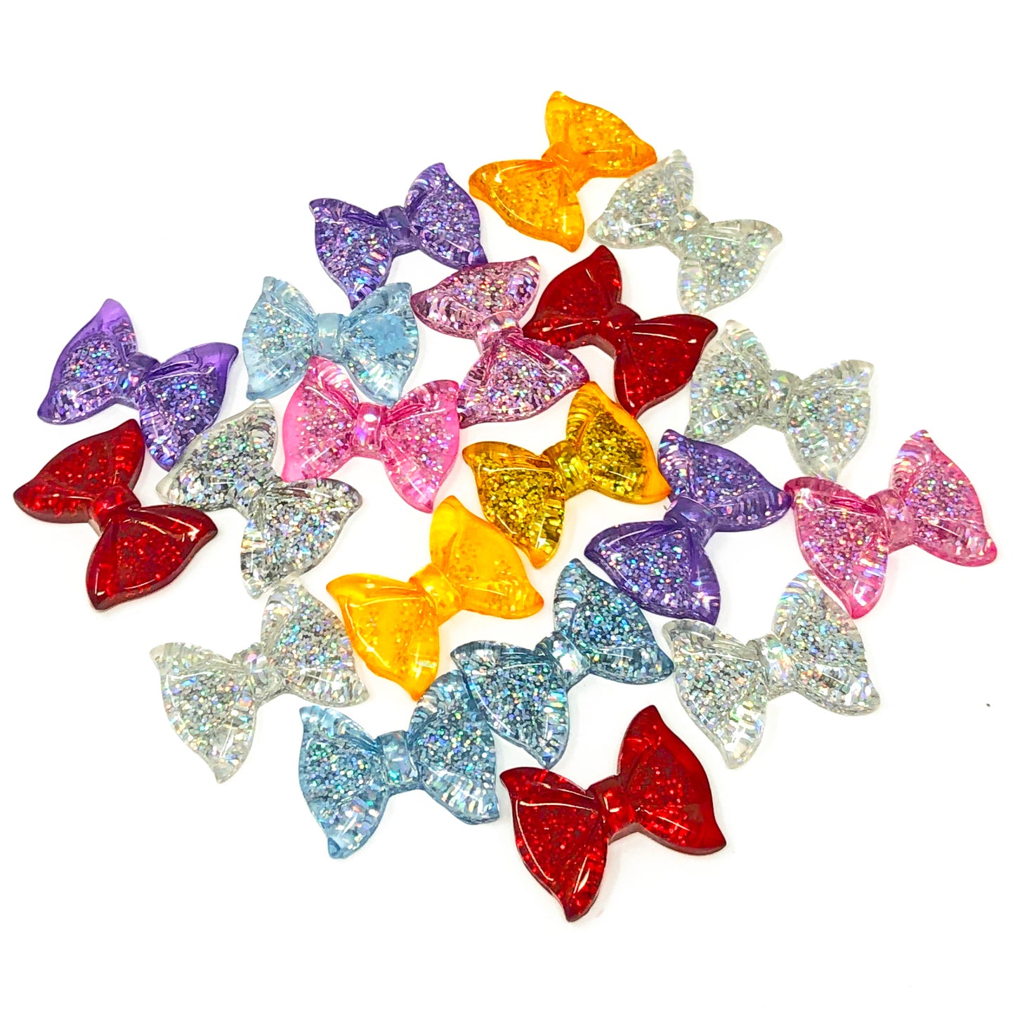25mm Resin Glitter Bow Flatbacks - Pack of 20