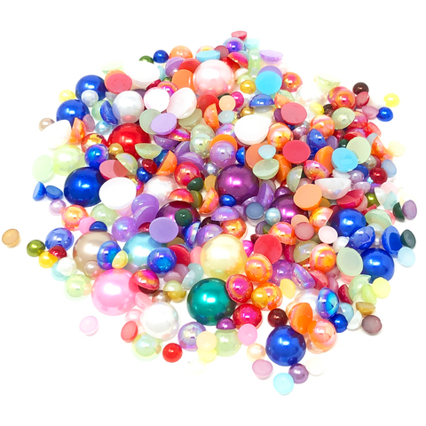 Mini Resin Mixed Size Half Pearls (Pack of 500 Approx)