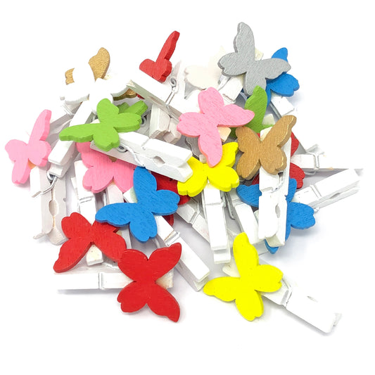 Multicoloured 30mm Mini Clothes Pegs with 20mm Butterflies