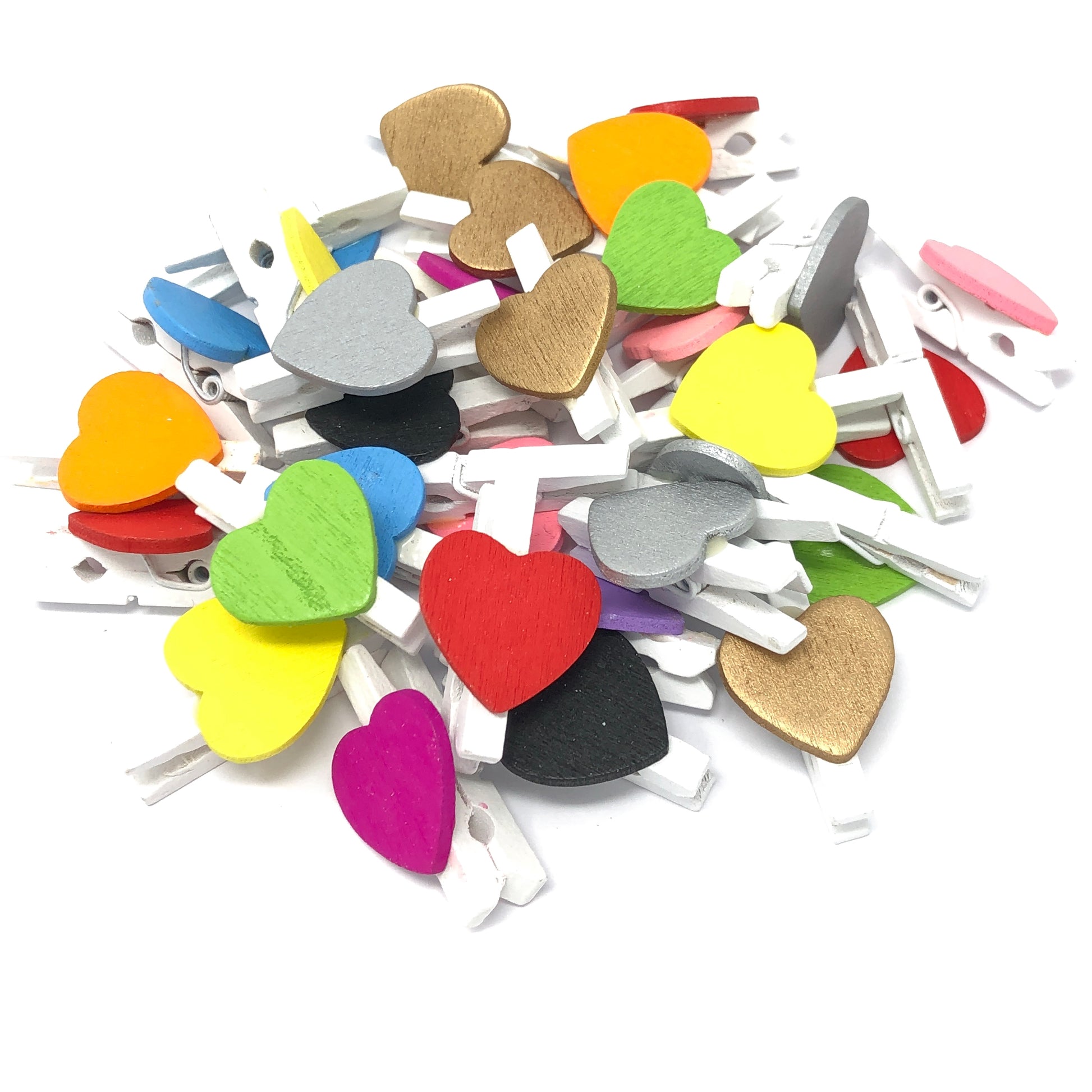 Multicoloured 30mm White Pegs with 18mm Coloured Hearts