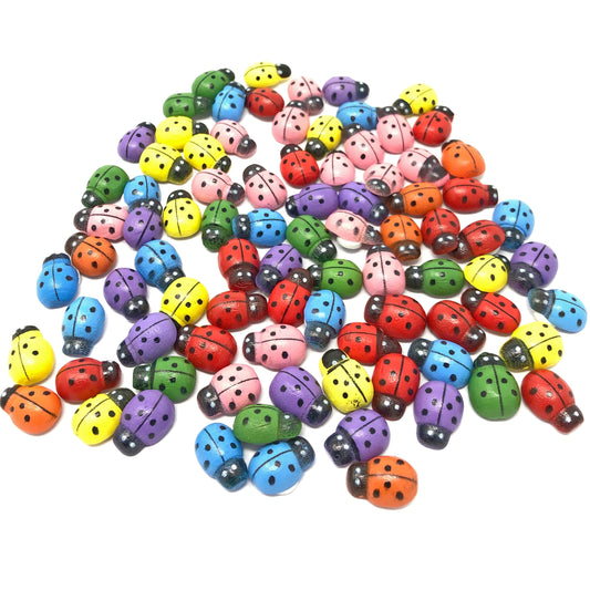 Multicoloured Mini 9x12mm Ladybirds Self Adhesive Wooden Ladybug Wood Toppers