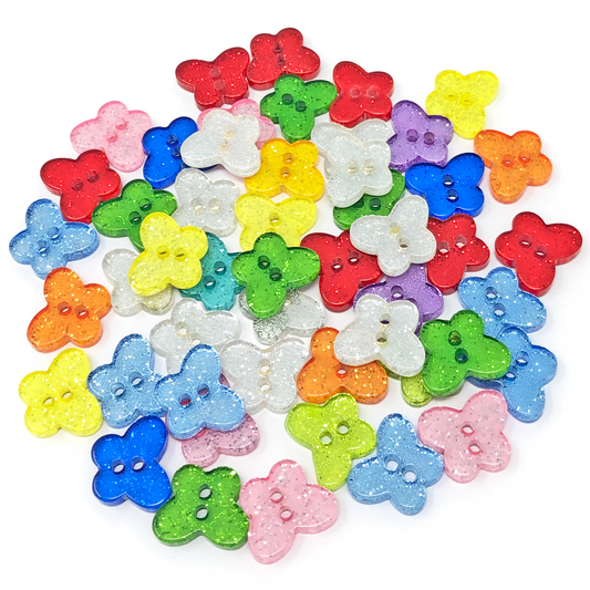 Multicoloured 50 Mix Glitter Butterfly 13mm Resin Buttons