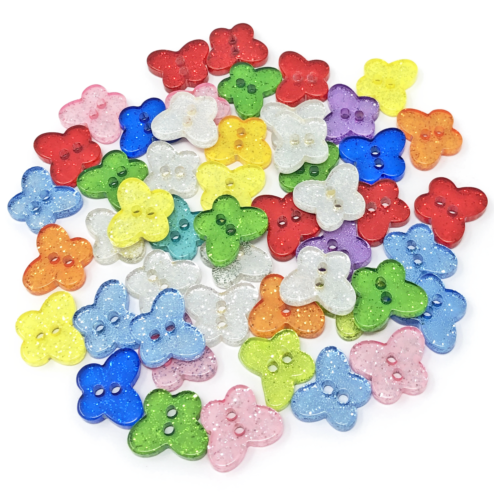 50 Mix Glitter Butterfly 13mm Resin Buttons