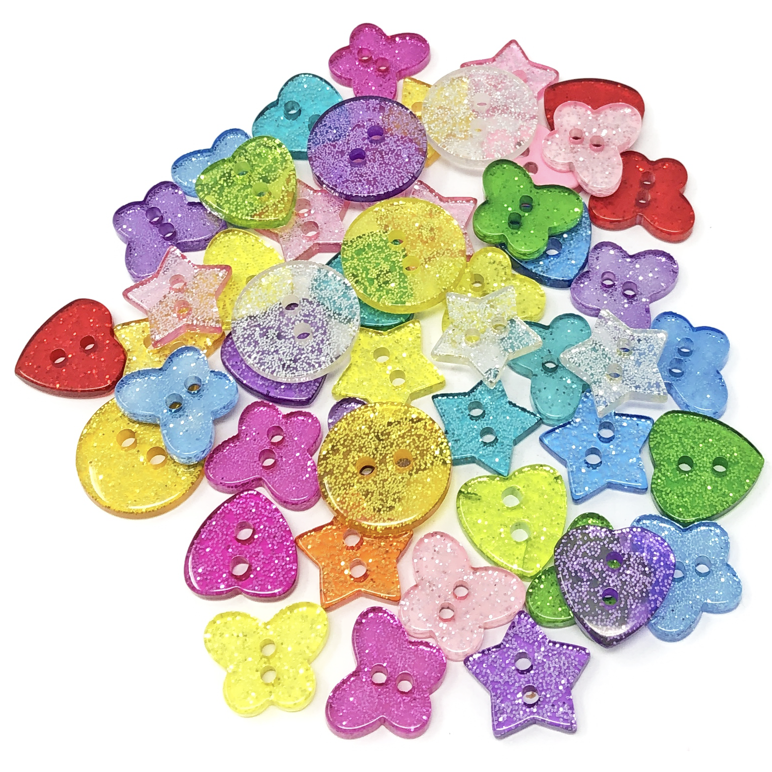Multicoloured 50 Mix Glitter Mix Shape 13mm Resin Buttons