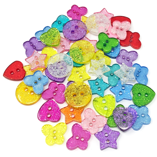 50 Mix Glitter Mix Shape 13mm Resin Buttons
