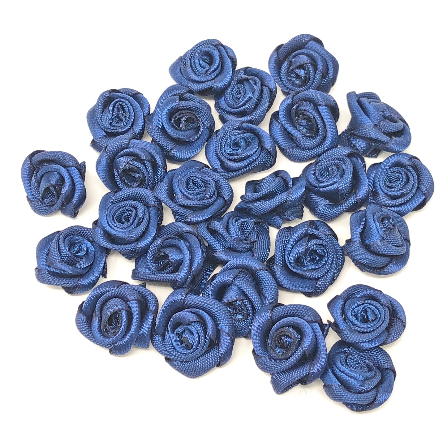Navy Blue 15mm Miniature Satin Ribbon Roses