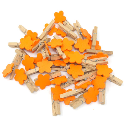 Orange 30mm Natural Pegs with 18mm Coloured Wooden Flowers