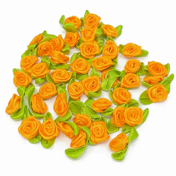Mini 15mm Rose Satin Ribbon Rose Buds With Base
