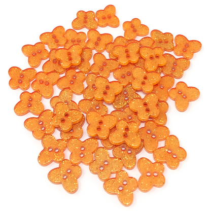 Orange 50 Mix Glitter Butterfly 13mm Resin Buttons