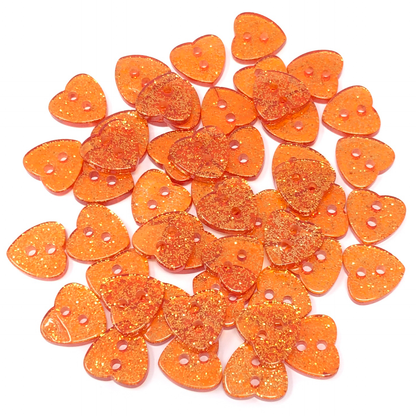 Orange 50 Mix Glitter Heart 13mm Resin Buttons