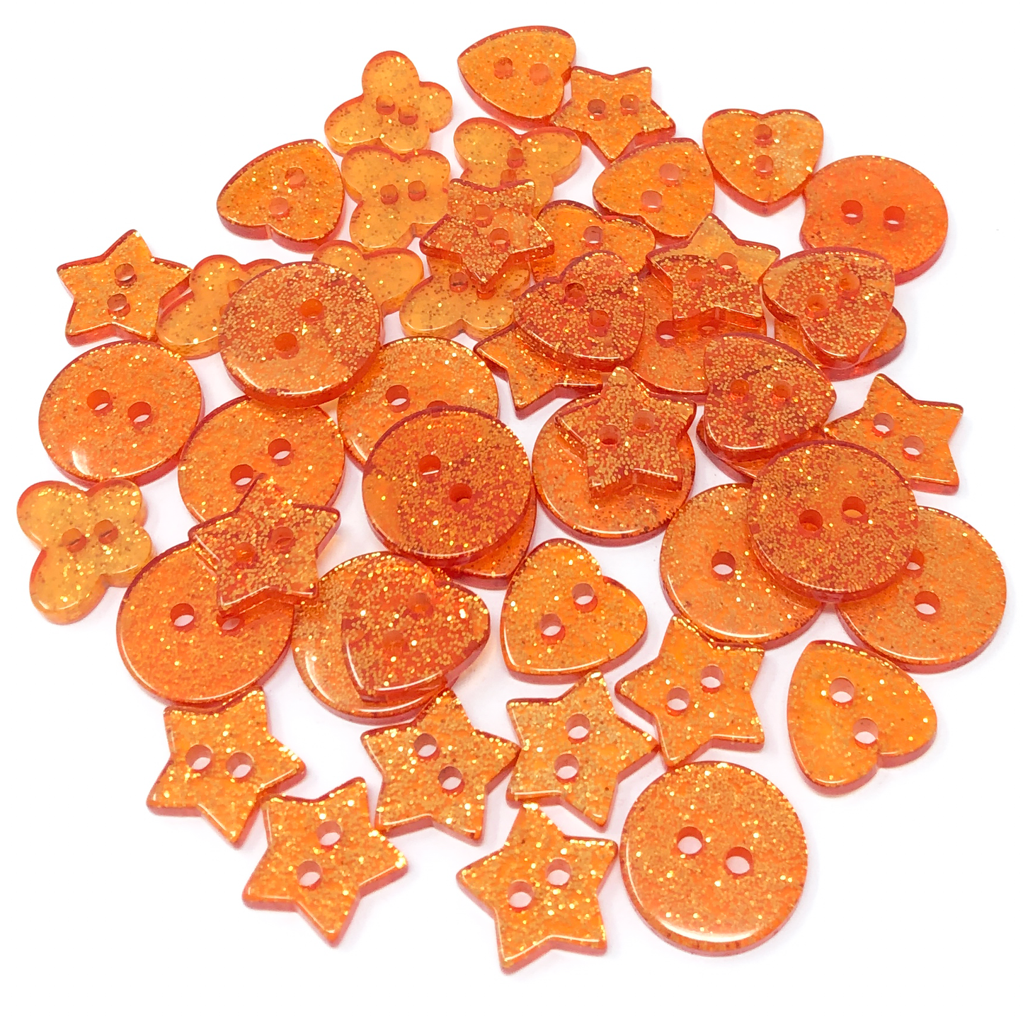Orange 50 Mix Glitter Mix Shape 13mm Resin Buttons