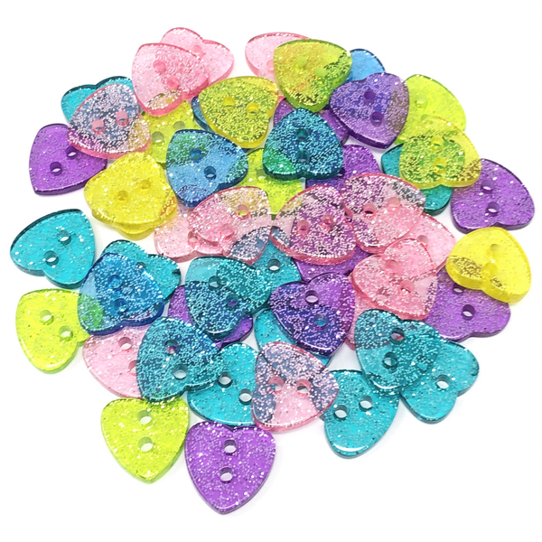 50 Mix Glitter Heart 13mm Resin Buttons