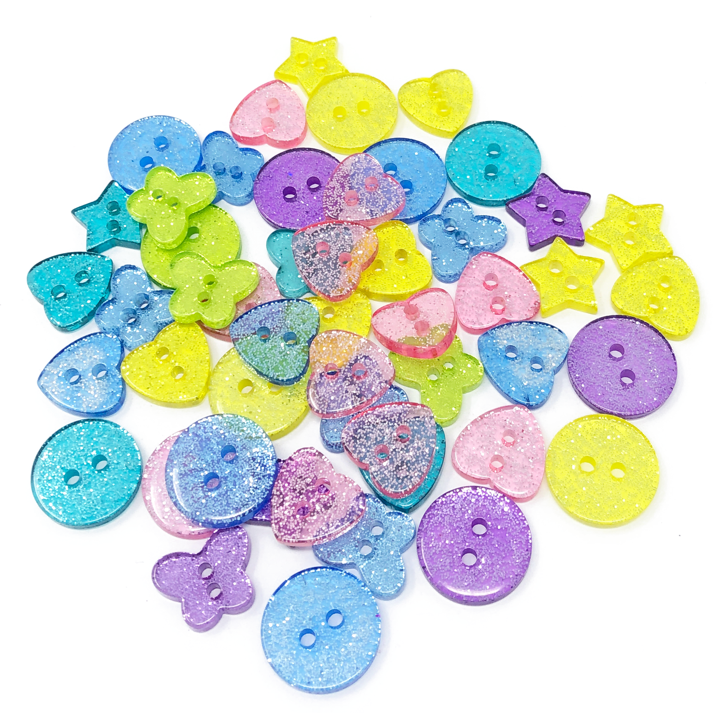 Pastel Mix 50 Mix Glitter Mix Shape 13mm Resin Buttons