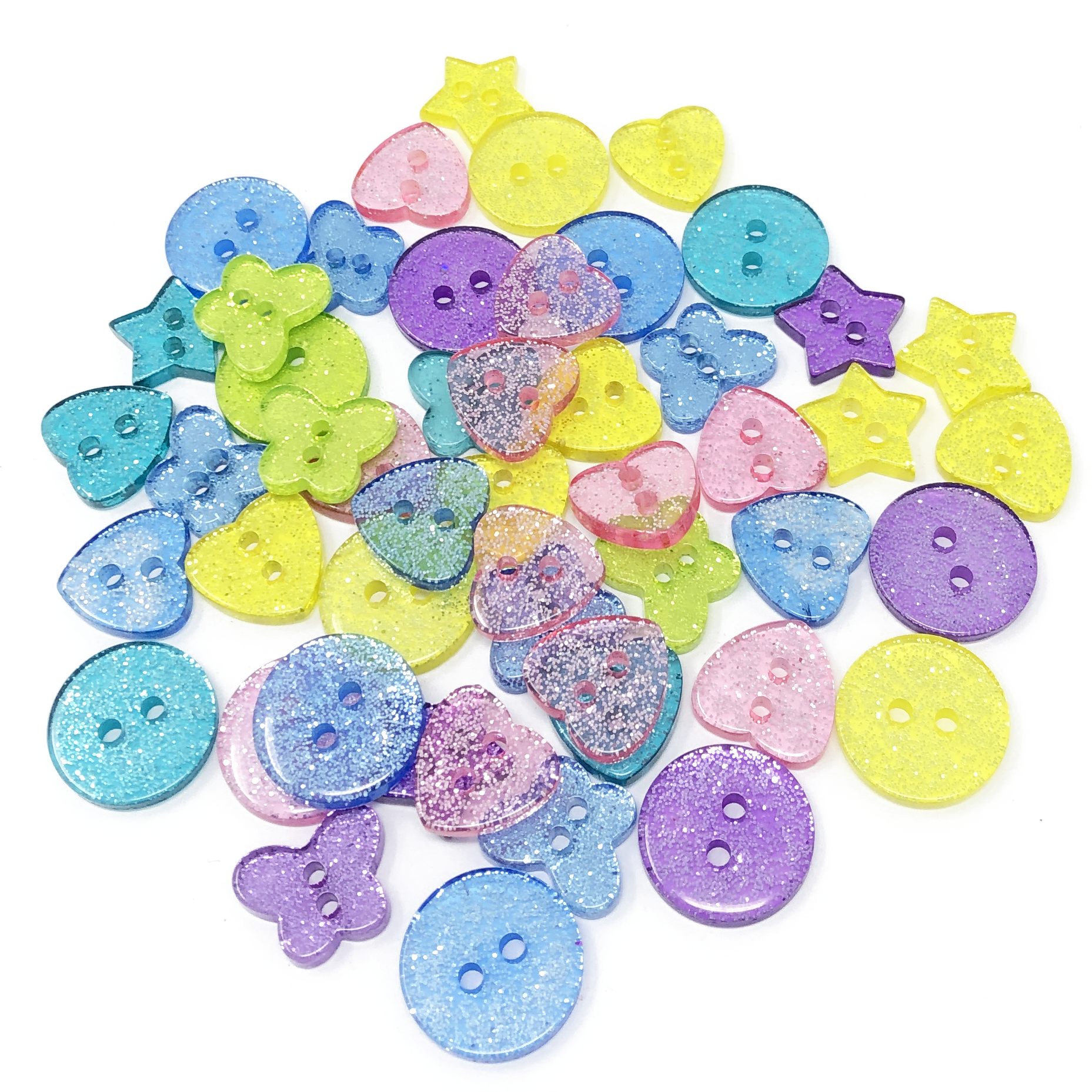 Pastel Mix 50 Mix Glitter Mix Shape 13mm Resin Buttons