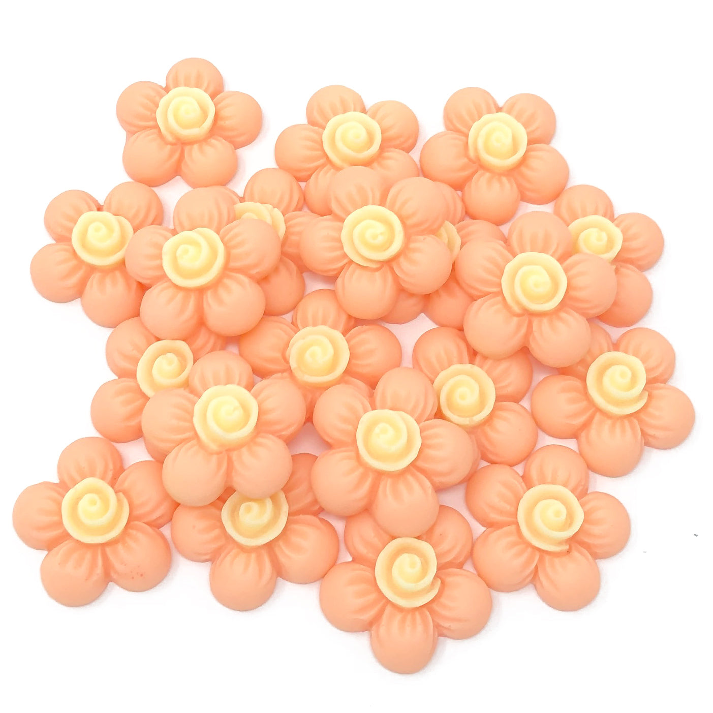 Peach 20mm Soft Feel Flower Flatbacks - Pack of 20